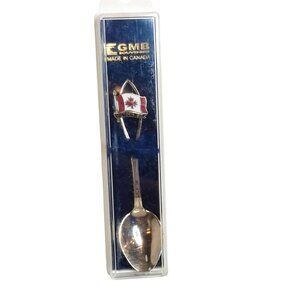Victoria B.C. Souvenir Spoon EGMB Silver Tone With Red Maple Leaf Canada